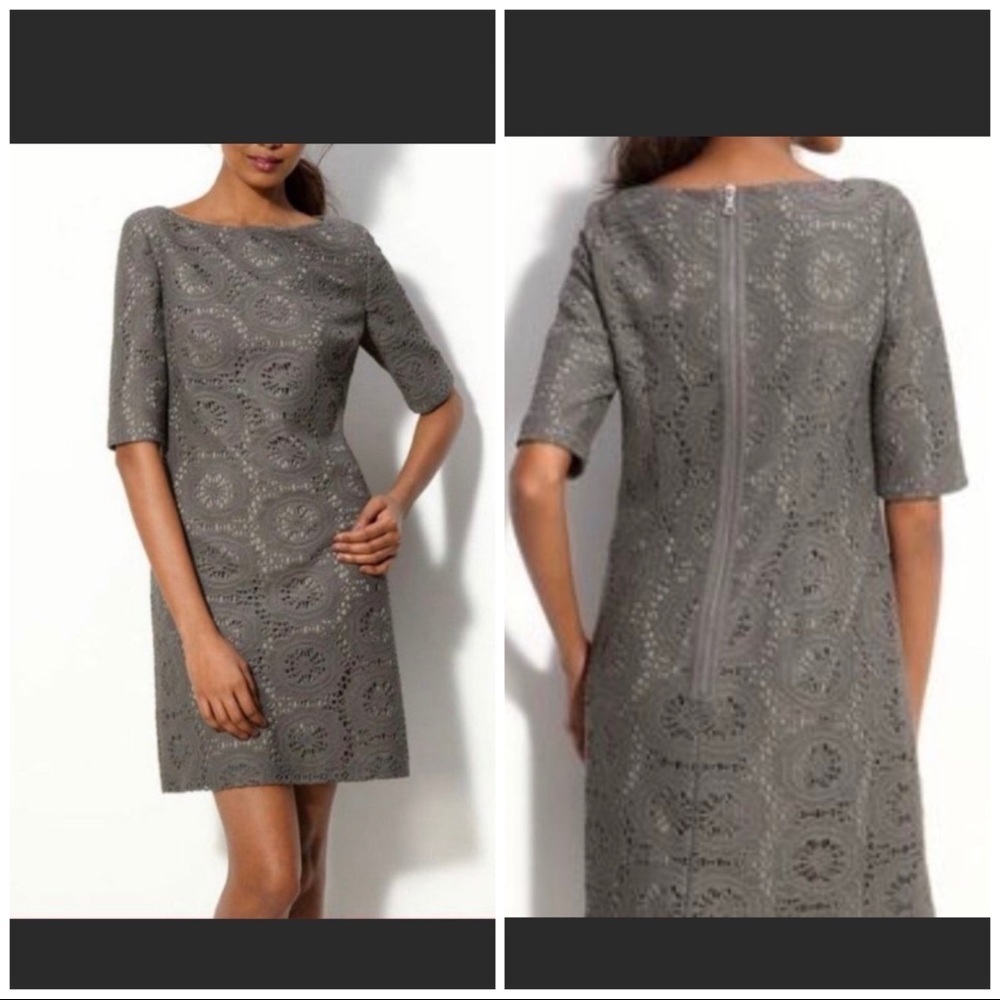 Adrianna Papell Gray Lace Shift Dress Size 10